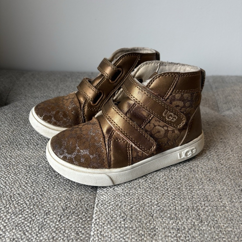 UGG Rennon ll High‎ Top Toddler Girl SneakersSize9 Glitter Leopard Hook and Loop